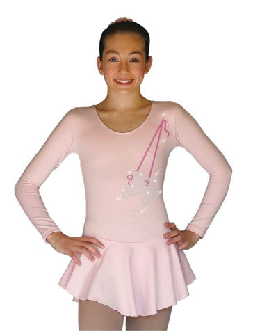 DLP728 Plain Solid Sanded Poly Spandex Dress Light Solid Pink w/ Ribbon Skate Flakes