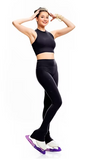Frozen Couture Crsytal Training Pants for ice figure skating with crystal design on one leg, model wearing black coloured pants in photo